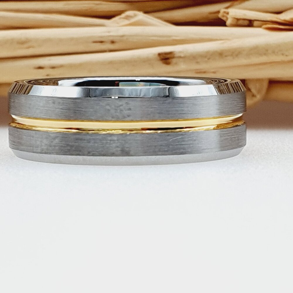 Two-Tone Tungsten Carbide Ring with Gold Groove Accent W131 - Picture 5 of 5